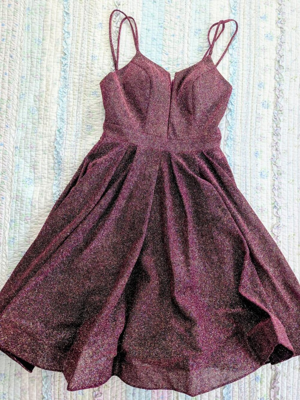 TERANI COUTURE Maroon Glitter Spaghetti Strap dress